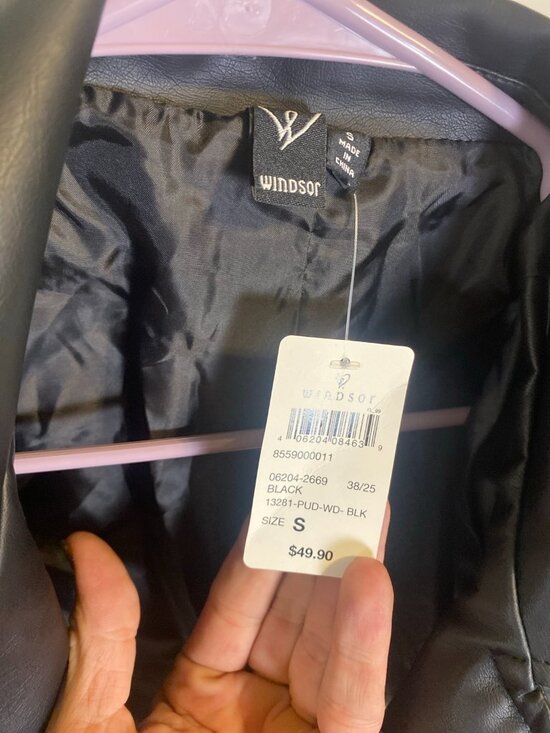 Windsor Faux Leather Moto Jacket Womens Small Black Cropped Belted NWT - Picture 9 of 10